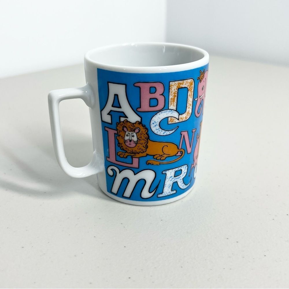 VTG Alphabet Animals Kids Ceramic Mug Made In Japan Blue Collectible